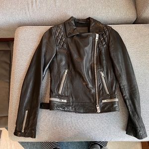 NWOT AllSaints Conroy Leather Biker Jacket Ink UK4/US0